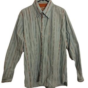 Road Men’s Light Blue Embroidered Long Sleeve Button Down Shirt 100% Cotton